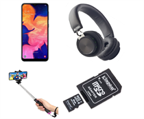 SAMSUNG GALAXY A10 + MOKI HEADPHONES + SELFIE STICK + MEMORY CARD